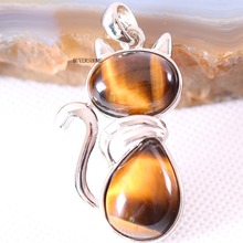 Free Shipping Cute Cat Shape Fit Necklace For Girls Women Jewelry Gift Natural Stone Beads Gold Tiger's Eye Pendant 1Pcs K481 2024 - buy cheap