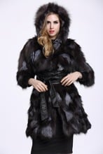 Genuine real Silver fox fur coat with hood women half sleeve long fashion natural fox fur jacket 80CM length custom any size 2024 - buy cheap