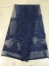 navy blue David-1029 Embroidered Nigerian Lace Fabric French Tulle Lace Fabric with sequins 2024 - buy cheap