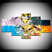 Pintura al óleo con impresión HD de 5 paneles, póster de Pokemon de dibujos animados, lienzo de arte, decoración de pared para el hogar, decoración para sala de estar 2024 - compra barato