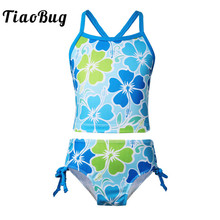 TiaoBug Kids Teens Floral Printed Tankini Swimsuit Swimwear Bathing Suit Girls Swim Tops with Briefs Bottom Bikini Set Beachwear 2024 - buy cheap