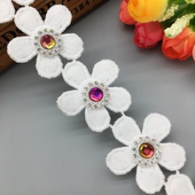 Adornos de encaje con flores de diamantes de imitación, accesorios de estilo indio, apliques de vestido para niños, ropa, manualidades de costura, decoración de sombreros, 1 yardas 2024 - compra barato