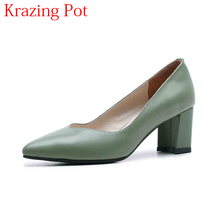 2021 New Office Lady Elegant Genuine Leather Pointed Toe Shallow High Heels Slip on Handmade Wedding Comfortable Women Pumps L12 2024 - buy cheap