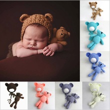 2020 Cute Colorful Knit Baby Hat+Bear Toy Newborn Baby Toddler Infant Bear Photo Prop Photography Baby Knitted Cap Outfit Set 2024 - buy cheap