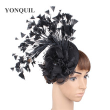 High Quality BLACK Fascinator With Feather Imitation Sinamay Fascinators Hats Cocktail Wedding Hair Accessories Red Party Hats 2024 - buy cheap