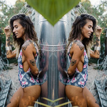 Women Padded Bra Bikini Swimsuit One-Piece Floral Print Sleeveless Sexy V Neck Bandage Push-up Swimwear Bathing Suit 2019 Summer 2024 - buy cheap