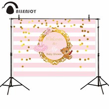 Allenjoy pano de fundo para estúdio fotográfico rosa listras rosa ballet golden dots urso fundo chá de fraldas personalizar photocall 2024 - compre barato