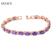 Женский браслет GULICX, модный браслет золотого цвета с цепочкой и фианитом фиолетового цвета, свадебный ювелирный браслет L120 2024 - купить недорого