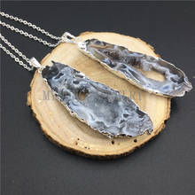 Natural Agates Geode Druzy Slice Silver Electroplated Pendant Necklace With Silver Color Chain MY0856 2024 - buy cheap