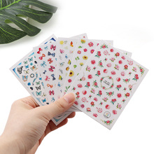 1 лист наклейки для дизайна ногтей, цветные бабочки/цветы, 3D Самоклеящиеся наклейки для ногтей 2024 - купить недорого
