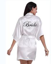 new bride bridesmaid robe with white black letters mother sister of the bride wedding gift bathrobe kimono satin robes 2024 - buy cheap