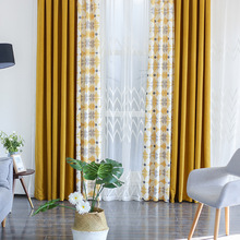 New Geometirc Two Colors Stitching Blackout Flax Curtains for Living Room Modern High-Quality Window Bedroom Blackout Curtain 2024 - buy cheap