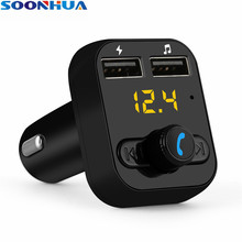 SOONHUA Bluetooth передатчик умное зарядное устройство 3.1A 2 USB Автомобильное зарядное устройство Поддержка Handsfree MP3 музыкальный плеер TF карта со светодиодным дисплеем 2024 - купить недорого