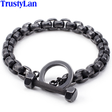 Vintage Black Chain Bracelet Men Jewelry Accessory Stainless Steel Mens Friendship Bracelets 2019 With Barbell Shape Clasp 2024 - buy cheap