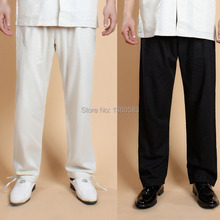 Beige y negro estilo chino hombres Kung Fu Pantalones Esterillas de artes marciales Pantalones primavera otoño pantalones sueltos tamaño XXXL envío libre 2024 - compra barato