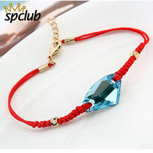Spclub pulseira de corda de berloques, cristais originais de swarovski lucky corda vermelha, bracelete de berloque para mulheres amantes de joias artesanais 2024 - compre barato