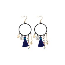 8Seasons Fashion Drop Earrings Gold Color Hook Setting Star Beads Pendant Dark Blue Red Green Tassel Trendy Earrings,1 Pair 2024 - buy cheap