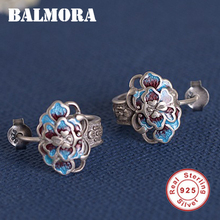 BALMORA 100% Real 925 Sterling Silver Enameling Flower Ethnic Stud Earrings for Women Lover Gift Vintage Jewelry Brincos SY32061 2024 - buy cheap