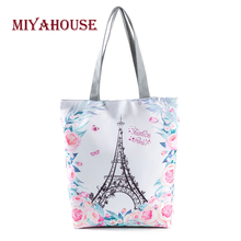 Miyahouse Casual Women Tote Handbag Colorful Floral And Eiffel Tower Printed Shoudler Bag Lady Summer Beach Bag 2024 - buy cheap