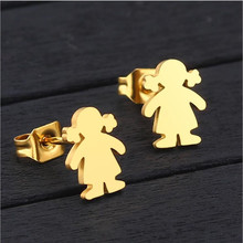 Titanium 316L Stainless Steel Gold-color Plating Stud Earrings Girl Shape No Fade Allergy Free Fashion Jewelry 2024 - buy cheap