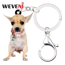 WEVENI Acrylic Cute Sitting Collar Chihuahua Dog Key Chains Keychains Bag Animal Jewelry For Women Girls Bag Pendant Charms 2024 - buy cheap
