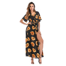 Women Summer Dress 2019 Floral Print Boho Beach Dresses Sex V Neck Chiffon Long Party Dress Sundress Vestidos de festa LJ04 2024 - buy cheap