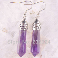 Free Shipping Fashion Jewelry 7x34MM Natural Purple Crystal Faceted Beads Dangle Earrings 1Pair U219 2024 - buy cheap