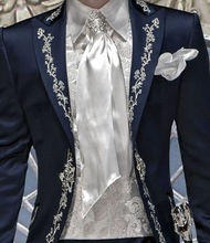 De satén azul marino bordado fiesta para hombre traje para fiesta de graduación esmoquin de novio chaqueta de boda de padrinos de boda para hombres con estilo (chaqueta + Pantalones) 2024 - compra barato