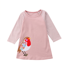 Kids Baby Girls Dress Cute Bird Striped Long Sleeve Party Dresses Costume Casual Princess A Line Autumn Winter 2018 2024 - buy cheap