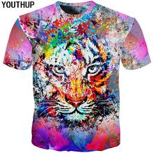 YOUTHUP 2020, летняя мужская футболка, цветной тигр, 3d принт, футболки, топ, животные, 3d тигр/лев, футболка для мужчин размера плюс, крутая модная футболка 2024 - купить недорого