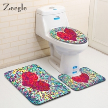 Zeegle Heart Pattern Bath Mat 3Pcs Bathroom Rug Set Soft Absorbent Bathroom Carpet Flannel Toilet Lid Seat Cover Bathroom Mat 2024 - buy cheap