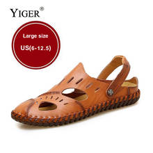 YIGER New Men's Genuine Leather Sandals Oxford Sole Leisure Outdoor Beach Shoes Sandals Slippers Dual Use Large size 38-48  0062 2024 - buy cheap