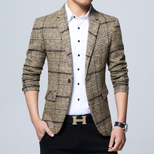 2019 New Men Plaid Suit  Long-sleeved Jackets Fashion Slim Mens Dress Suit Coats Size 5XL Business Leisure Suit Tuxedo Man 2024 - buy cheap