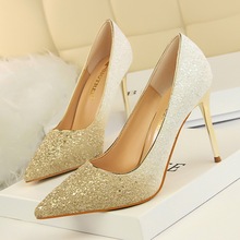 BIGTREE-zapatos de boda clásicos con lentejuelas para mujer, calzado de tacón alto con punta poco profunda, Sexy, para fiesta 2024 - compra barato
