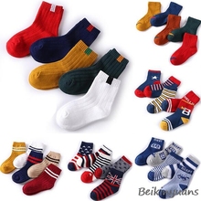 2018 new autumn and winter cartoon striped cotton children's socks all combed cotton men and women cartoon striped socks 2024 - buy cheap