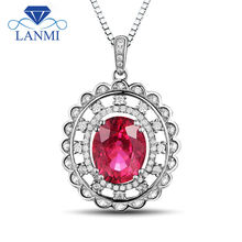 Fine Jewelry Oval 9x11mm Red Ruby In Diaomnd Natural 14Kt White Gold Fantastic Wedding Pendant  Necklace WP050 2024 - buy cheap