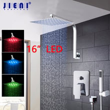 JIENI 8~16 Inch LED Rainfall Bathroom Shower Kit Hand Shower Shower Head Wall Mounted Square Chrome Brass Waterfall Shower Set 2024 - buy cheap