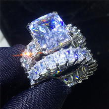 Vecalon-Conjuntos de anillos Vintage para mujer y hombre, anillos de plata de ley 925 con corte de princesa y circonita cúbica, joyería de compromiso para boda 2024 - compra barato