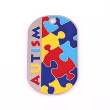 Colgante de identificación del autismo, Etiqueta de perro militar, Puzzle, patrón de piezas con colores esmaltados, aplicado a mano 2024 - compra barato