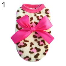 Hot Pet Dog Cat Leopard Bowknot Clothes Coral Fleece Puppy Clothes Apparel Costume 2024 - buy cheap