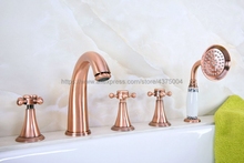 Widespread Antique Red Copper Bathtub Mixer Filler Roman Bath tub Sink Faucet Deck Mounted 5 holes Ntf206 2024 - buy cheap