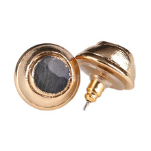 natural dark grey gray labradorite semi precious stone bead charm pure gold color frame rim push back stud earring for women man 2024 - buy cheap