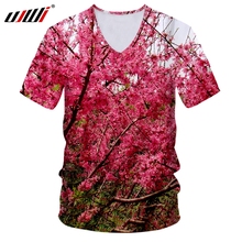 Camiseta masculina gótica 3d ujwi, camiseta unissex com estampa de flor de pêssego e pescoço em v 2024 - compre barato