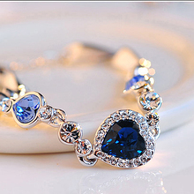 Women Lady Fashion Zircon Rhinestone Bangle Ocean Heart Pendant Bracelet Jewelry 2024 - buy cheap