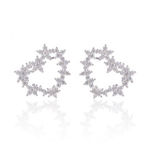 Cubic Zirconia Flowers Statement Hollow Heart Stud Earrings For Women Girls Valentine Day Gift Brincos Bijoux 2018 2024 - buy cheap