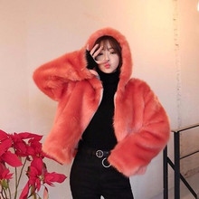 Stylish Hooded Long Hairy Shaggy Faux Fox Fur Short Jackets Winter Woman Loose sleeve Loose Faux Fur Coat Outerwear Orange 2024 - buy cheap