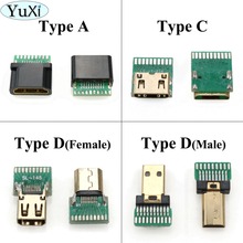 YuXi 2pcs/lot Gold Plated HDMI-compatible A Type / C Type  / D Type Female Socket with PCB Board Solder Type Cellphone Repairs 2024 - buy cheap