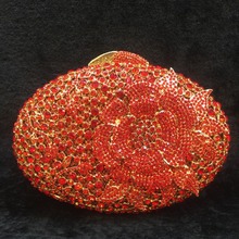 Luxo cristal vermelho casamento embreagem ouro metal nupcial sacos de noite flor embraiagens para presente feminino oco bolsa diamante 2024 - compre barato