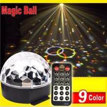 9 LED пульт дистанционного управления хрустальный магический шар Светодиодная сценическая лампа KTV диско лазерный свет Вечерние огни Звуковое управление лазерный проектор KTV 2024 - купить недорого