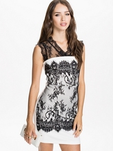 Vestido de encaje de fiesta para mujer, transparente ML18147 M/L, Sexy, blanco y negro, informal, estampado de flores, Envío Gratis 2024 - compra barato